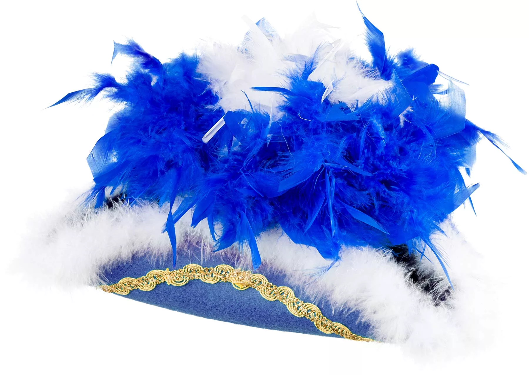 Funkenhut mit Goldborte und Boa, blau