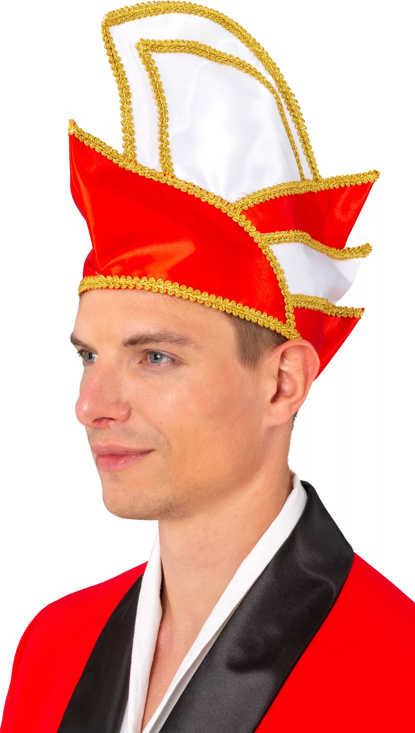 Komiteemütze, rot-weiß mit Goldborte